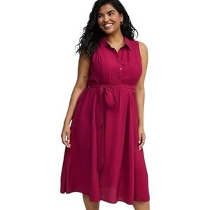 Torrid‎ Pink Midi Shirt Dress Sleeveless Collared Plus Size Barbie Girlie Size 3